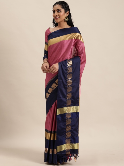

LADUSAA Pink & Gold-Toned Woven Design Paithani Saree