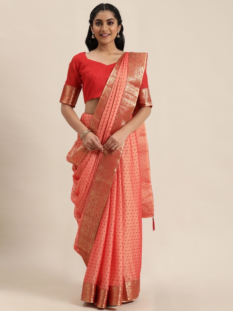 

LADUSAA Peach-Coloured Woven Design Mysore Silk Celebrity Saree