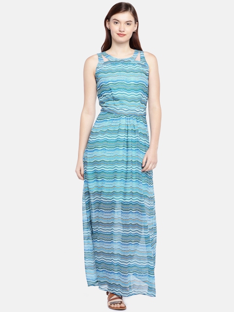 

Vero Moda Blue Chevron Print Polyester Maxi Dress