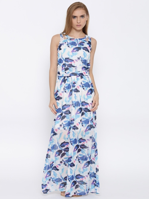 

Vero Moda White & Blue Leaf Print Polyester Maxi Dress