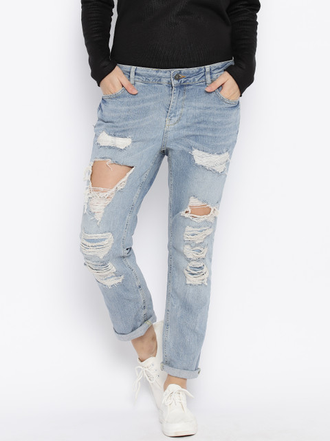 

Vero Moda Women Blue Slim Fit Highly Distressed Jeans