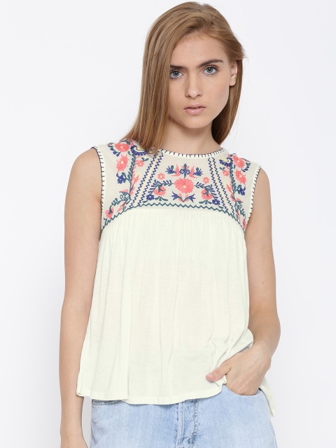 

Vero Moda Off-White Floral Embroidered Top
