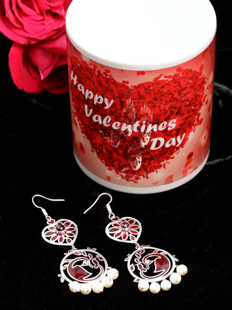 

VOGUE PANASH Maroon Silver-Plated Contemporary Drop Earrings With Magic Mug