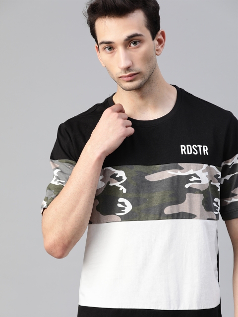 

The Roadster Lifestyle Co Men Black White Colourblocked Pure Cotton T-shirt