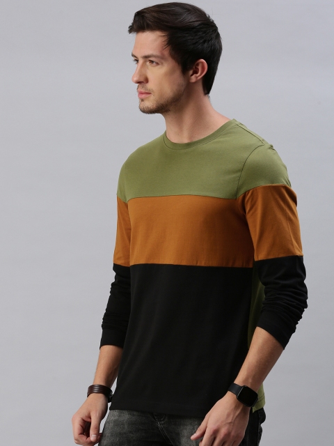 

Roadster Men Olive Green Colourblocked Round Neck T-shirt