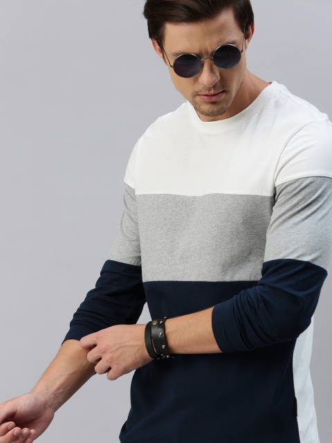 

The Roadster Lifestyle Co Men White Colourblocked Round Neck Pure Cotton T-shirt