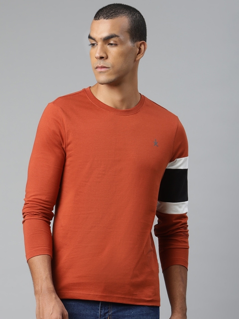 

Roadster Men Rust Orange Cotton Solid Round Neck T-shirt