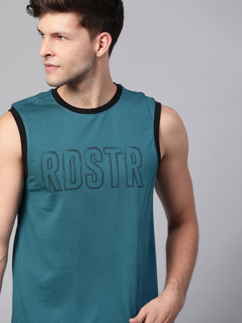

The Roadster Lifestyle Co Men Teal Blue & Black Brand Logo Printed T-shirt