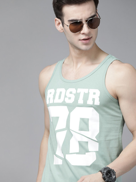 

The Roadster Lifestyle Co Men Blue & White Brand Logo Printed Tank Vest