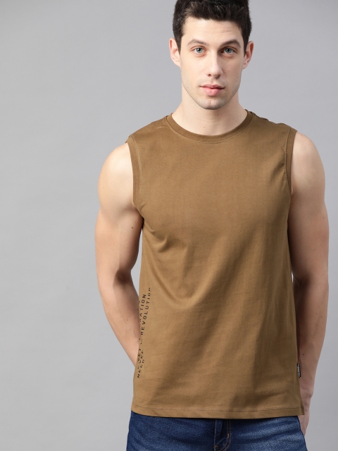 

Roadster Men Brown Pure Cotton Solid T-shirt