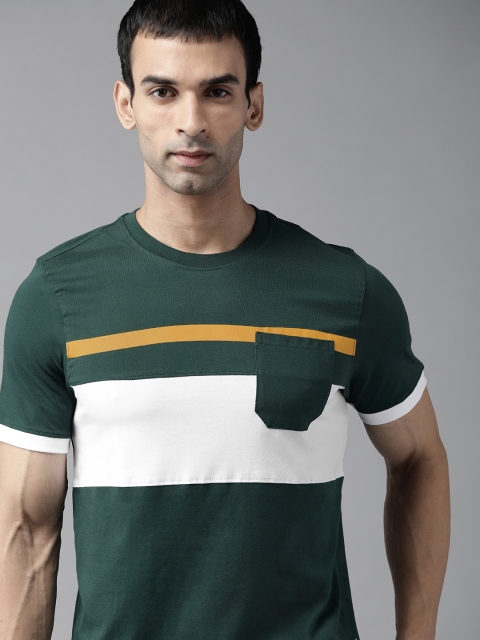 

The Roadster Lifestyle Co Men Green & White Cotton Colourblocked T-shirt