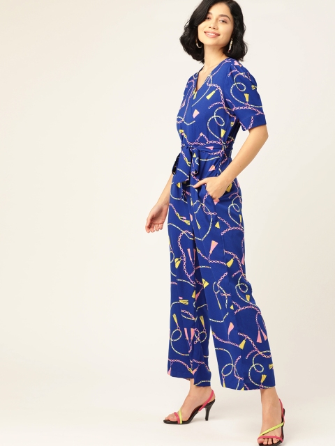 

DressBerry Women Blue & Yellow Chain Print Wrap Basic Jumpsuit