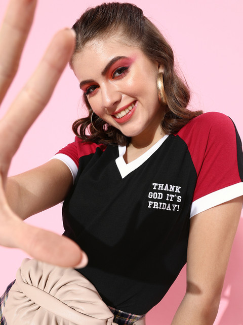 

DressBerry Women Stylish Black Solid Talking Tee