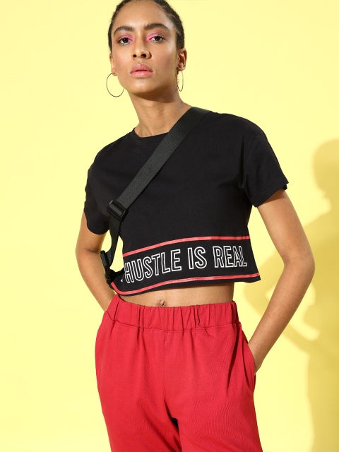 

DressBerry Women Stylish Black Typography Cropped Tshirt