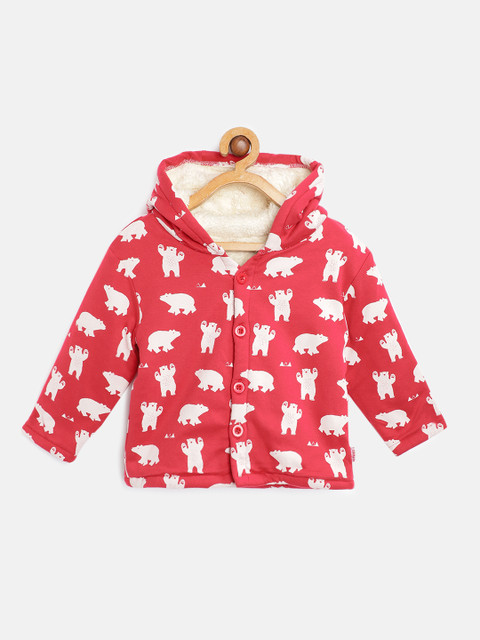 

candy cot Kids Fuchsia & White Polar Bear Print Hooded Tailored Jacket