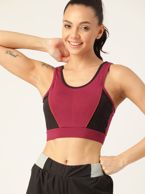 

DressBerry Burgundy & Black Colourblocked Full Coverage Lightly Padded Workout Bra