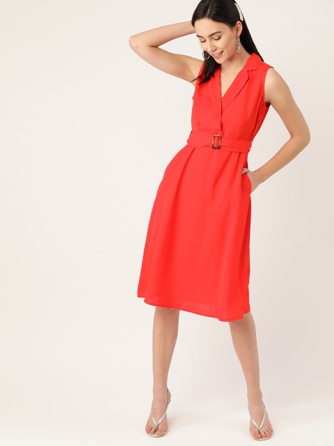 

DressBerry Women Red Solid Wrap Dress with Belt