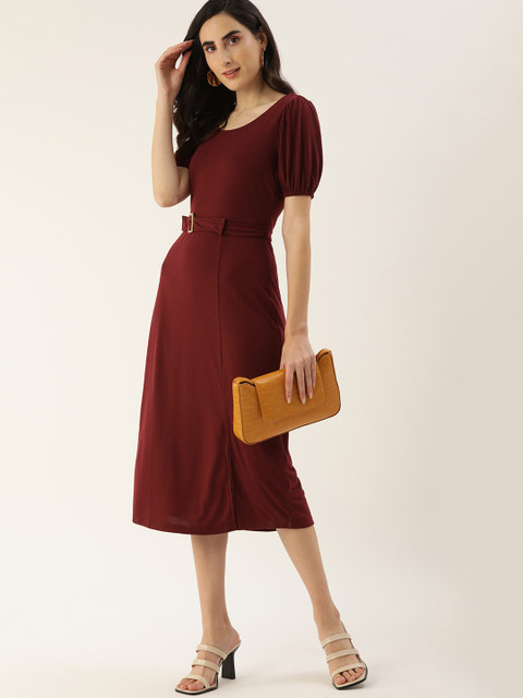 

DressBerry Maroon Sheath Midi Dress