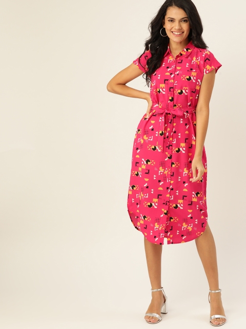 

DressBerry Women Pink & Black Printed Shirt Dress