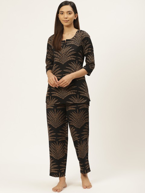 

Prakrti Women Black & Brown Printed Pure Cotton Night suit