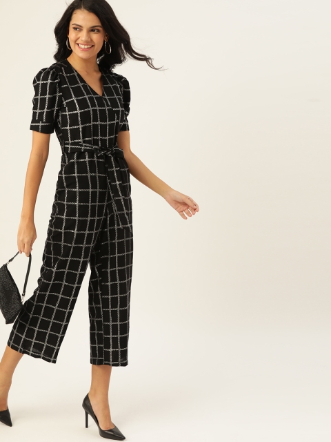 

DressBerry Women Black & Silver Checked Basic Cropped Jumpsuit & Belt