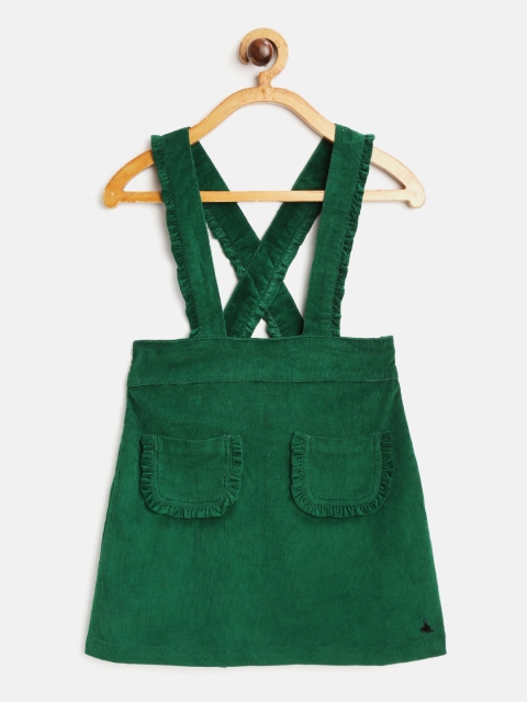 

Cherry Crumble Girls Green Cotton Corduroy A-line Skirt with Attached Suspenders