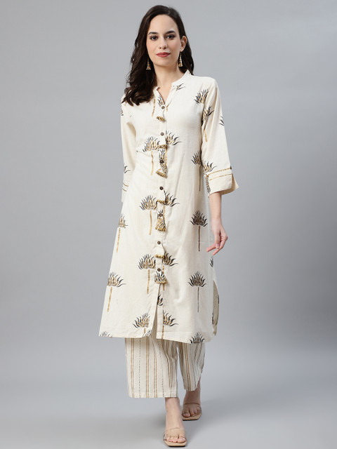 

Chhabra 555 Women Off-White & Golden Khari Print Made to Measure Kurta & Palazzos