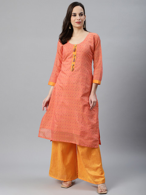 

Chhabra 555 Women Peach-Coloured Woven Design Made to Measure Kurta & Palazzos