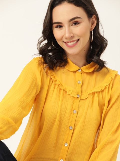 

DressBerry Women Mustard Yellow Solid Regular Fit Casual Shirt