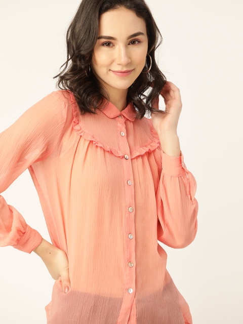 

DressBerry Women Peach-Coloured Solid Regular Fit Casual Shirt