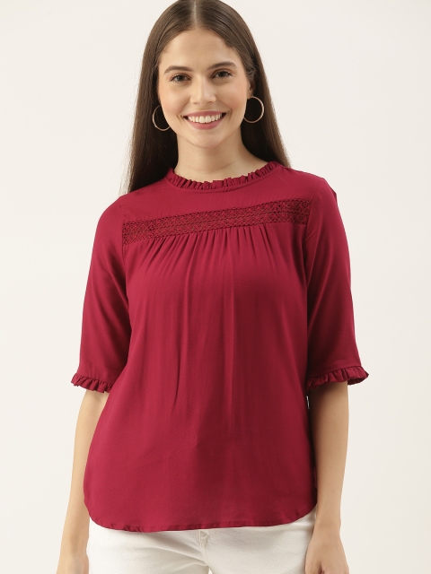 

DressBerry Maroon Gathered Regular Top