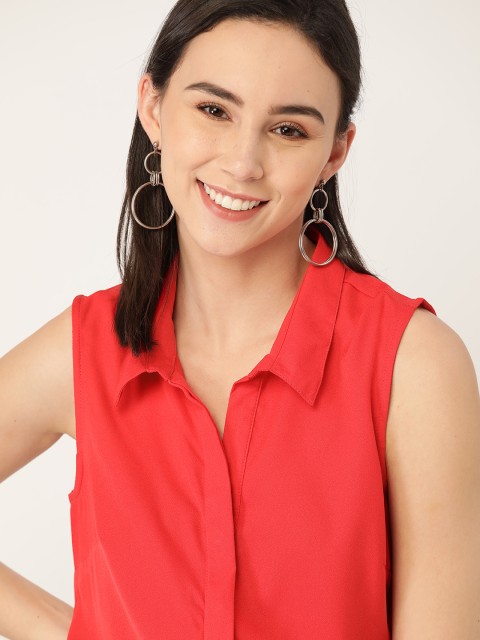 

DressBerry Women Red Regular Fit Solid Casual Shirt