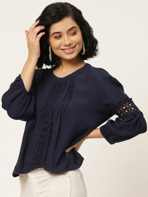 

DressBerry Navy Blue Geometric Regular Top