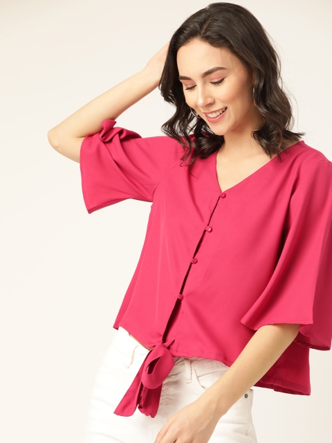 

DressBerry Magenta Flared Sleeves Regular Top