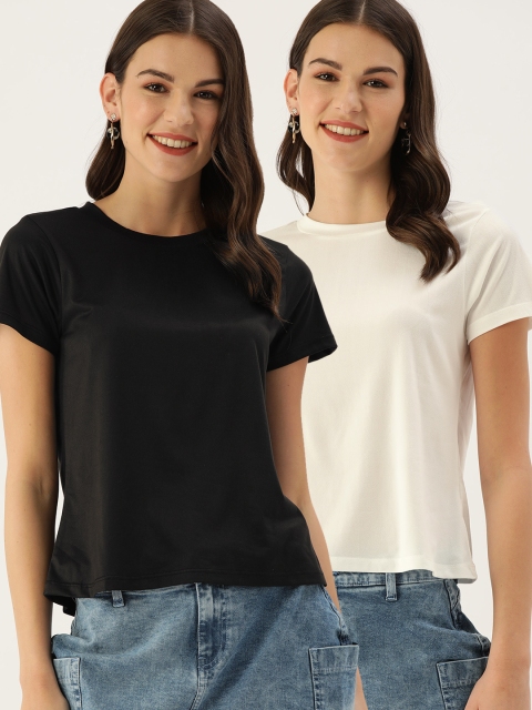 

DressBerry Women Pack of 2 Solid Round Neck T-shirts, Black