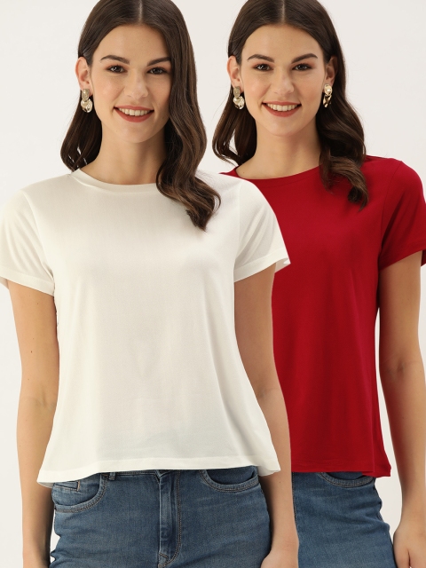 

DressBerry Women Pack of 2 Solid Round Neck T-shirts, White