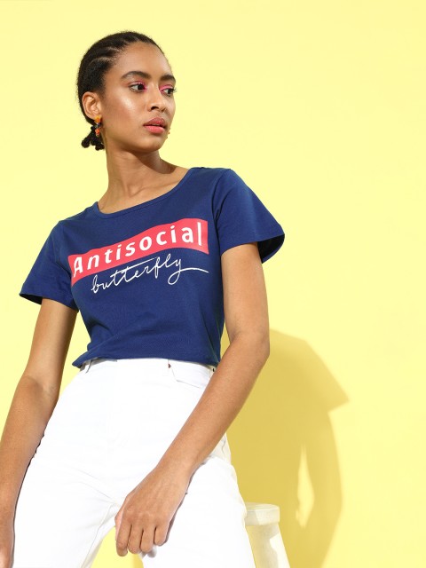 

DressBerry Women Blue Typography Talking Tee