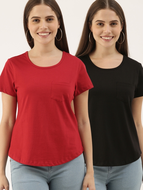 

DressBerry Women Pack of 2 Pure Cotton Solid T-shirts, Red