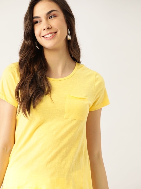 

DressBerry Women Yellow Pure Cotton Solid T-shirt