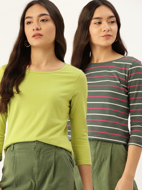 

DressBerry Women Pack of 2 Pure Cotton T-shirts, Green