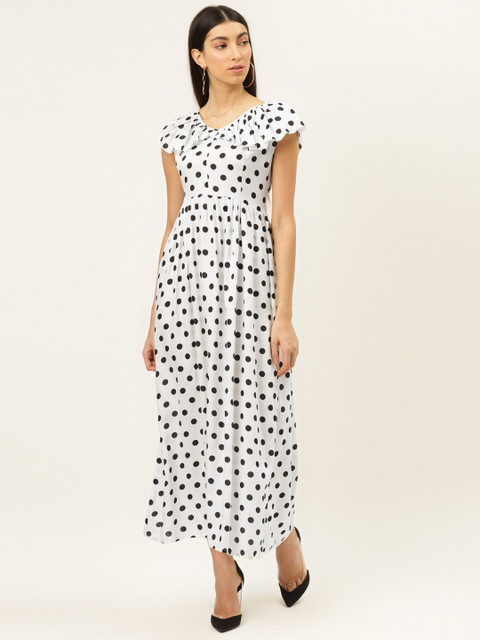 

The Dry State Women White & Black Polka Dot Printed Maxi Dress