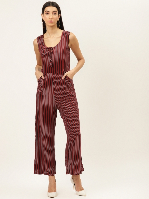 

The Dry State Women Maroon & Black Striped Basic Jumpsuit