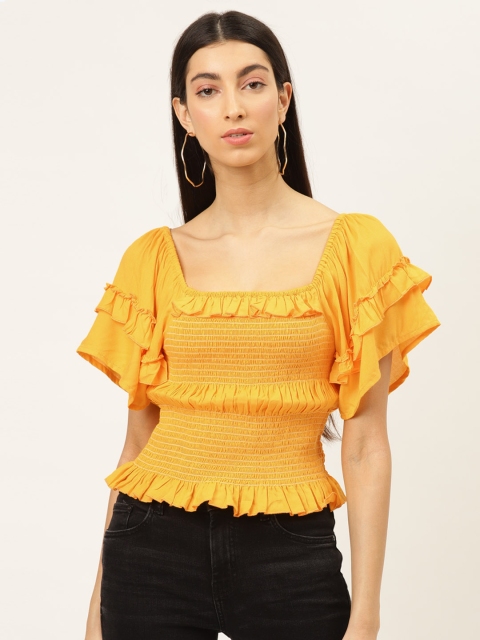 

The Dry State Yellow Flutter Sleeves Cinched Waist Top