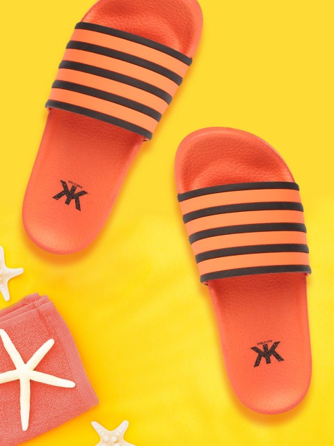 

Kook N Keech Women Orange & Black Striped Sliders