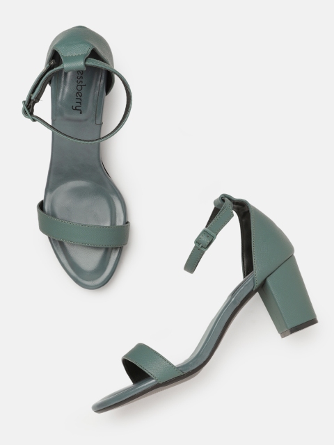 

DressBerry Women Olive Green Snakeskin Textured Mid-Top Block Heels