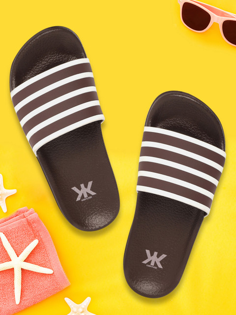 

Kook N Keech Women Coffee Brown & White Striped Sliders