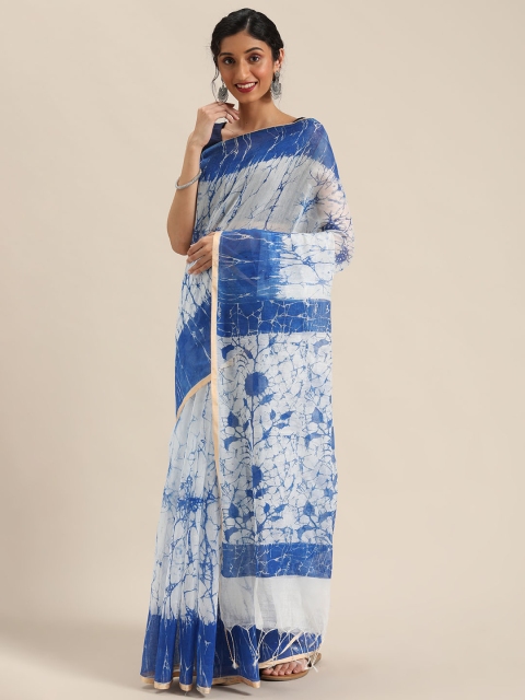 

KALINI White & Blue Batik Printed Mangalagiri Saree