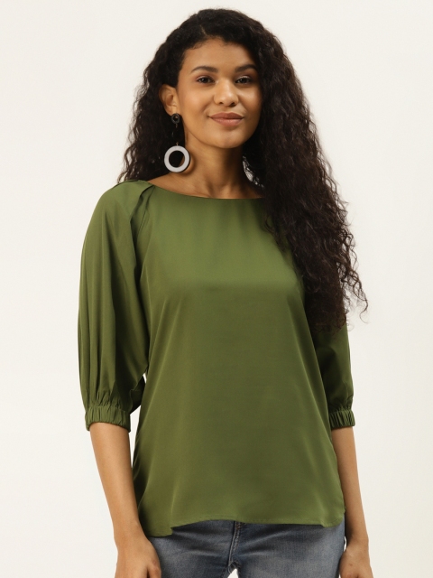 

DIVA WALK EXCLUSIVE Olive Green Puff Sleeved Solid Top