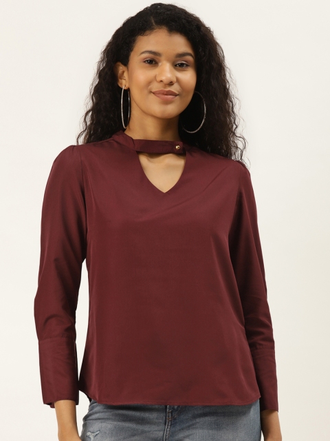 

DIVA WALK EXCLUSIVE Maroon Choker Neck Puff Sleeves Top