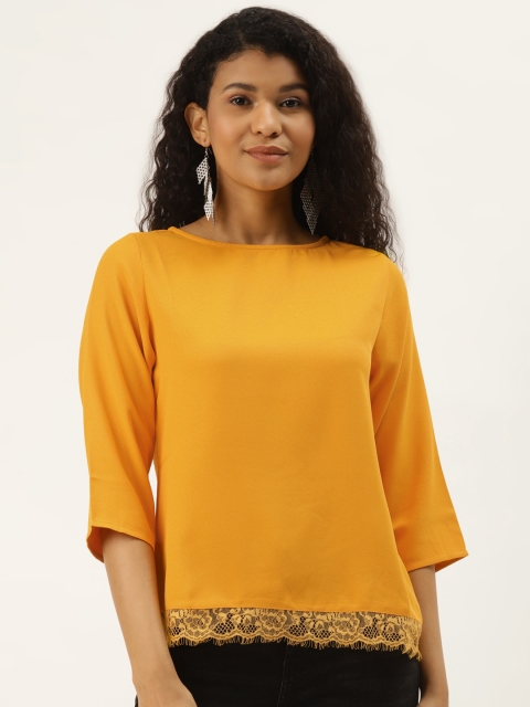 

DIVA WALK EXCLUSIVE Mustard Yellow Scalloped Lace Detail Top